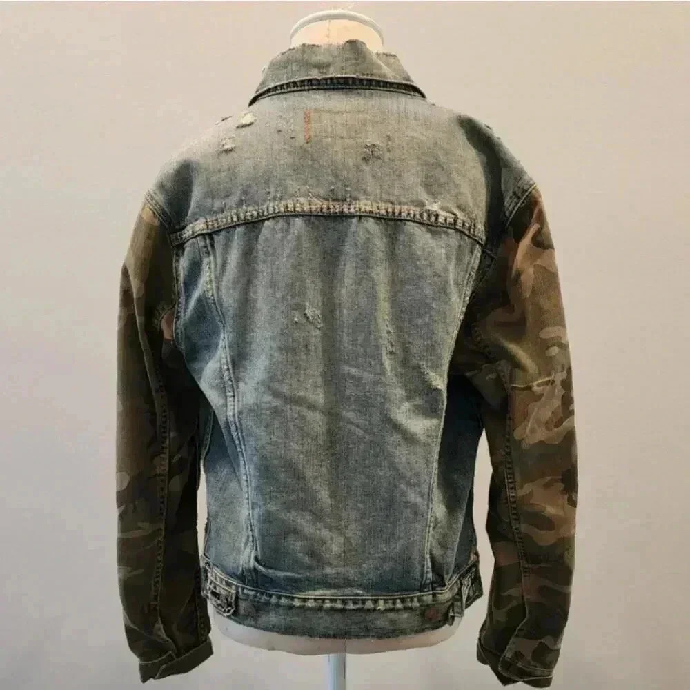 Ralph Lauren Denim & Supply Distressed Jacket Camoflouge Colorblock Sleeves M - Picture 3 of 13